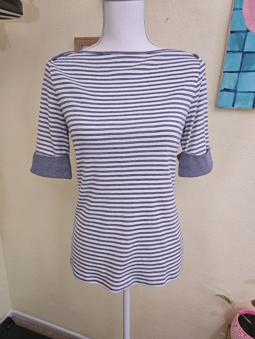 Ralph lauren Striped Navy and White Boatneck Women's Top Sz S